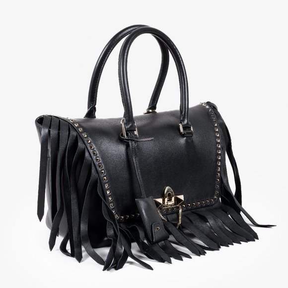 Valentino Demilune Rockstud Flap Satchel - Black - Picture 1 of 16